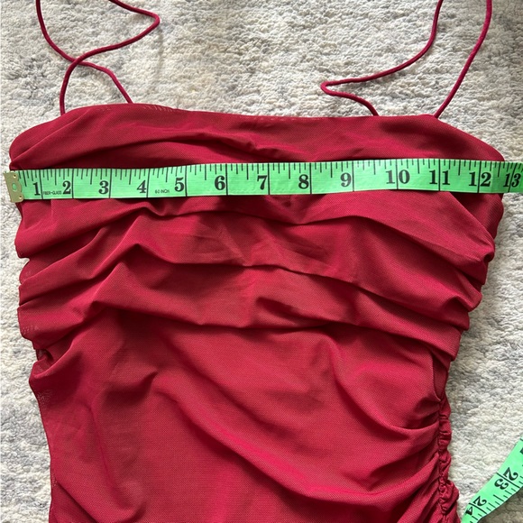 Princess Polly 6 Tara Mini Dress Red Ruched Y2K Spaghetti Strap Mini Bodycon - Picture 9 of 11